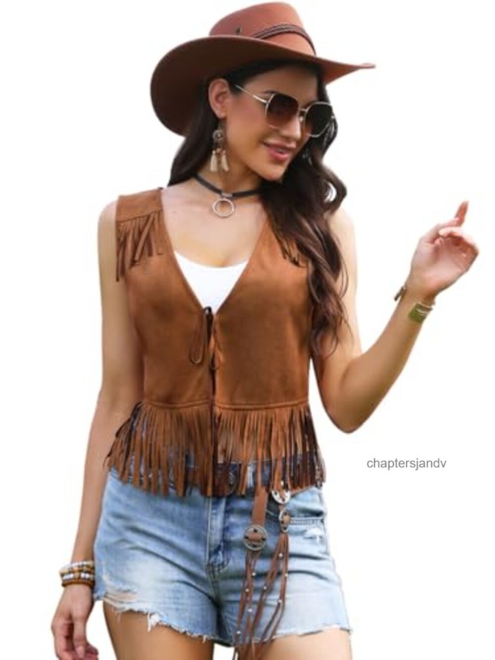 Faux Suede Fringe Sleeveless Western Vest Open Front Concert Casual